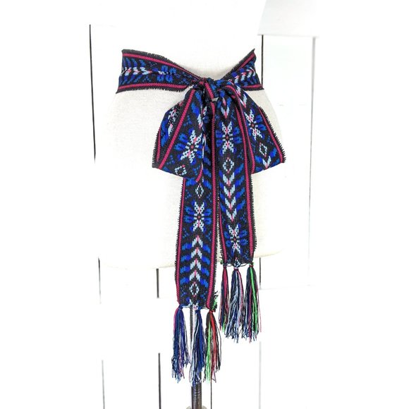 Woven embroidered Ikat tribal fabric long sash necklace choker scarf belt